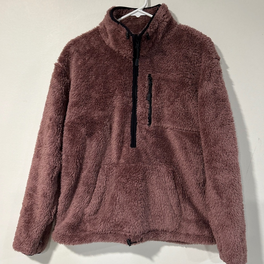 🍁PINK VS Plush Fuzzy Half Zip Front Pocket Pull Over Sweater